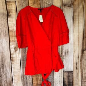 Lane Bryant Top Faux Wrap Red Belt Plus Size 20 NWT Summer Spring Short Sleeve